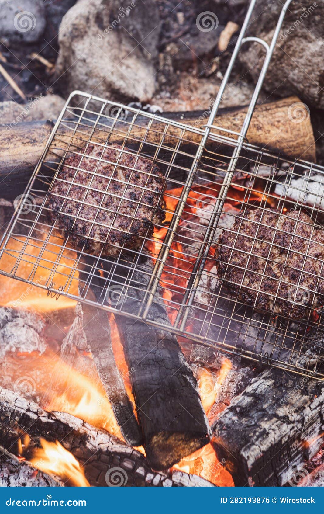 Viande Sur Grille Barbecue Sur Une Cheminée Photo stock - Image du