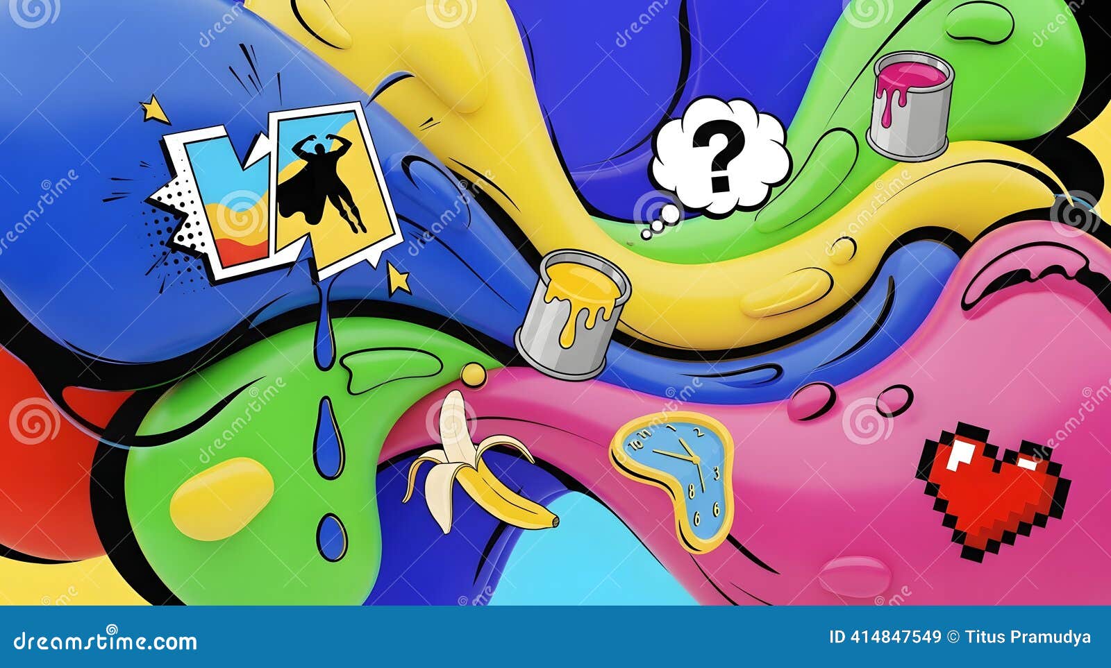 Vibrant Abstract Art with Paint Cans and Creative Elements Stock  Illustration - Illustration of pixel, thought: 414847549