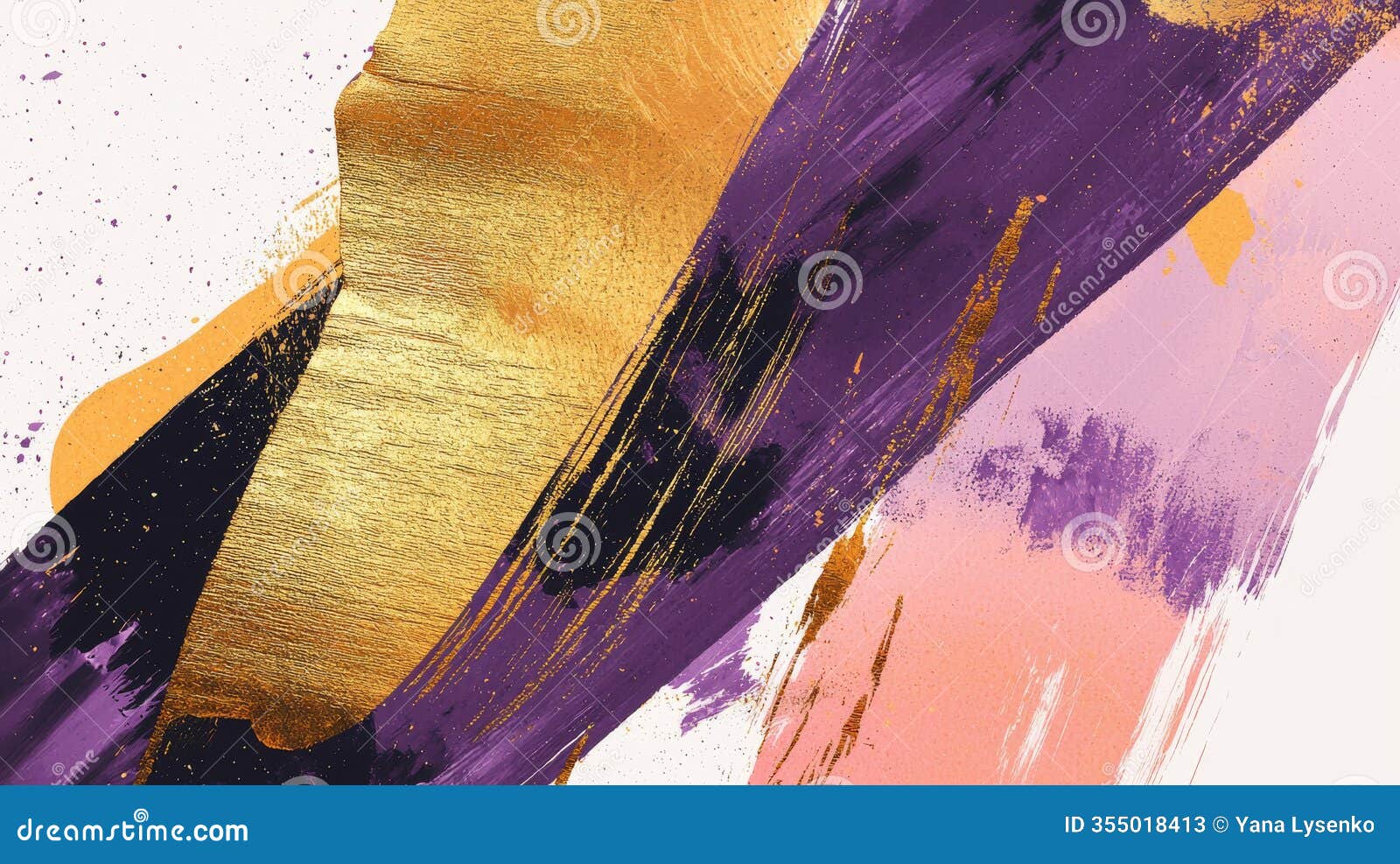 vibrant abstract  featuring bold brushstrokes in gold and purple. concept of modern art, dynamic expression. purim