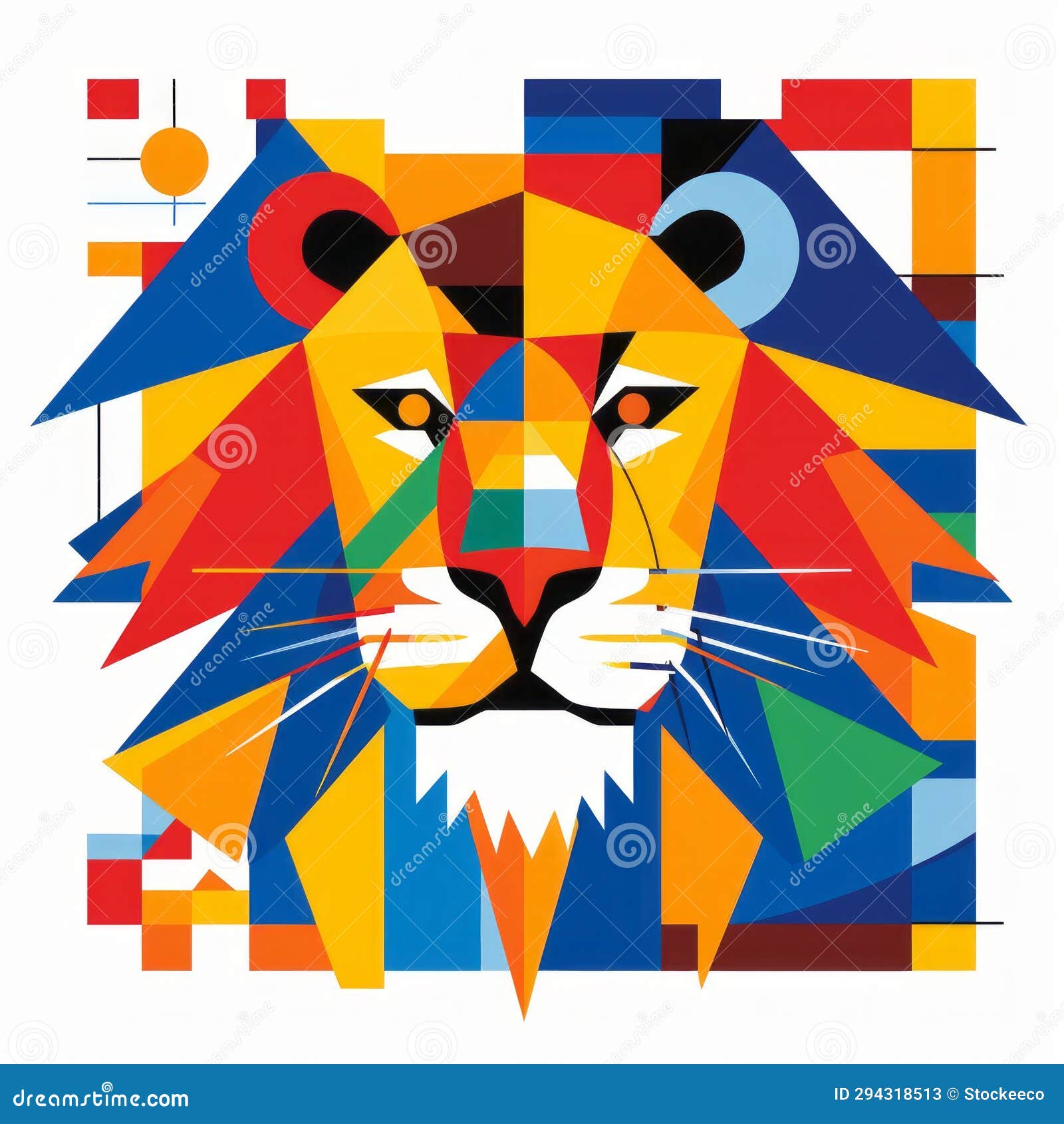 vibrant abstract lion in de stijl style