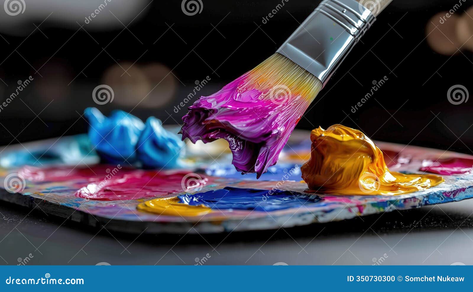 vibrant acrylic paint mixing art studio close-up image creative environment artistic viewpoint color exploration