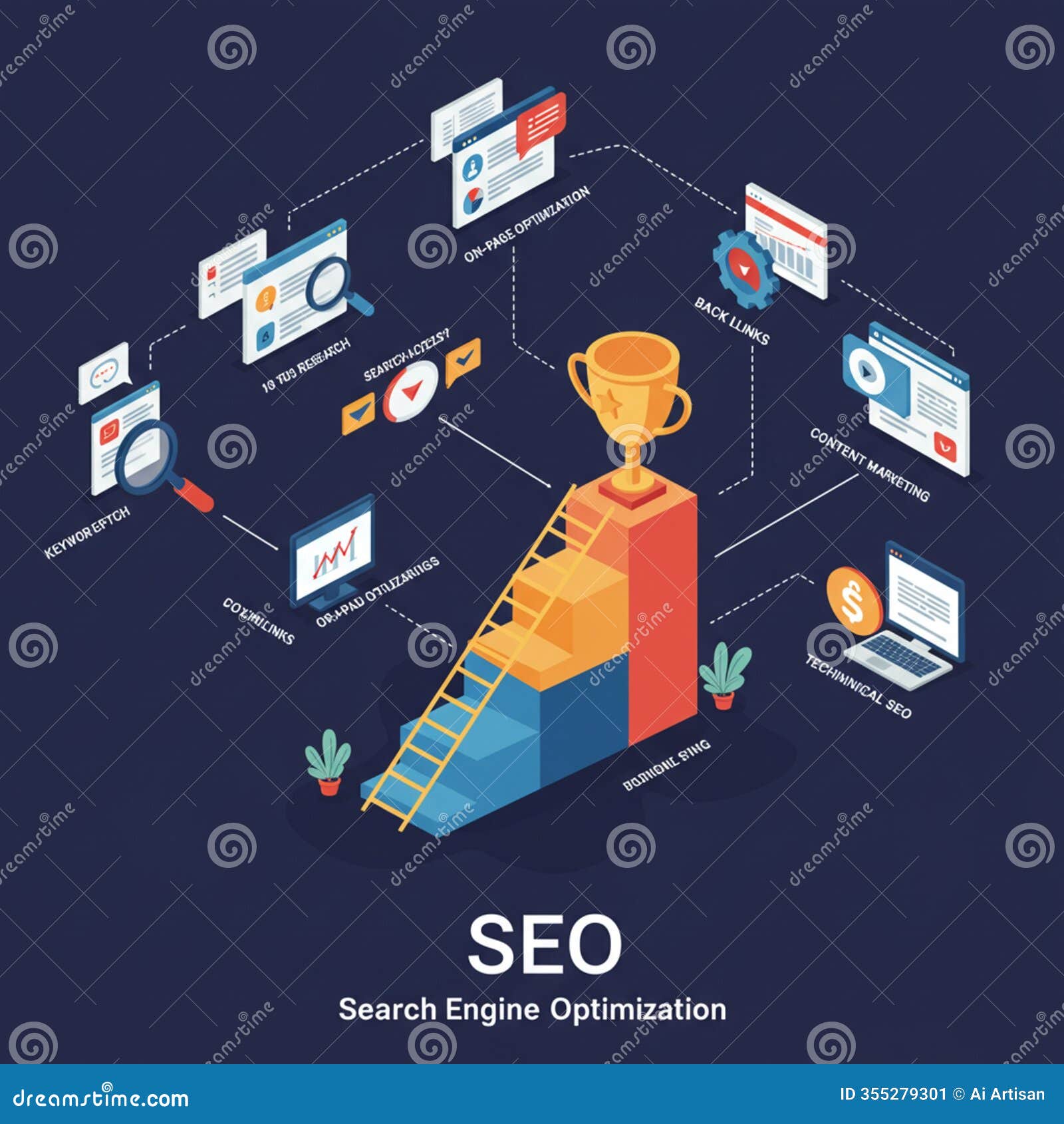 ai-generated seo process graphic with key stages