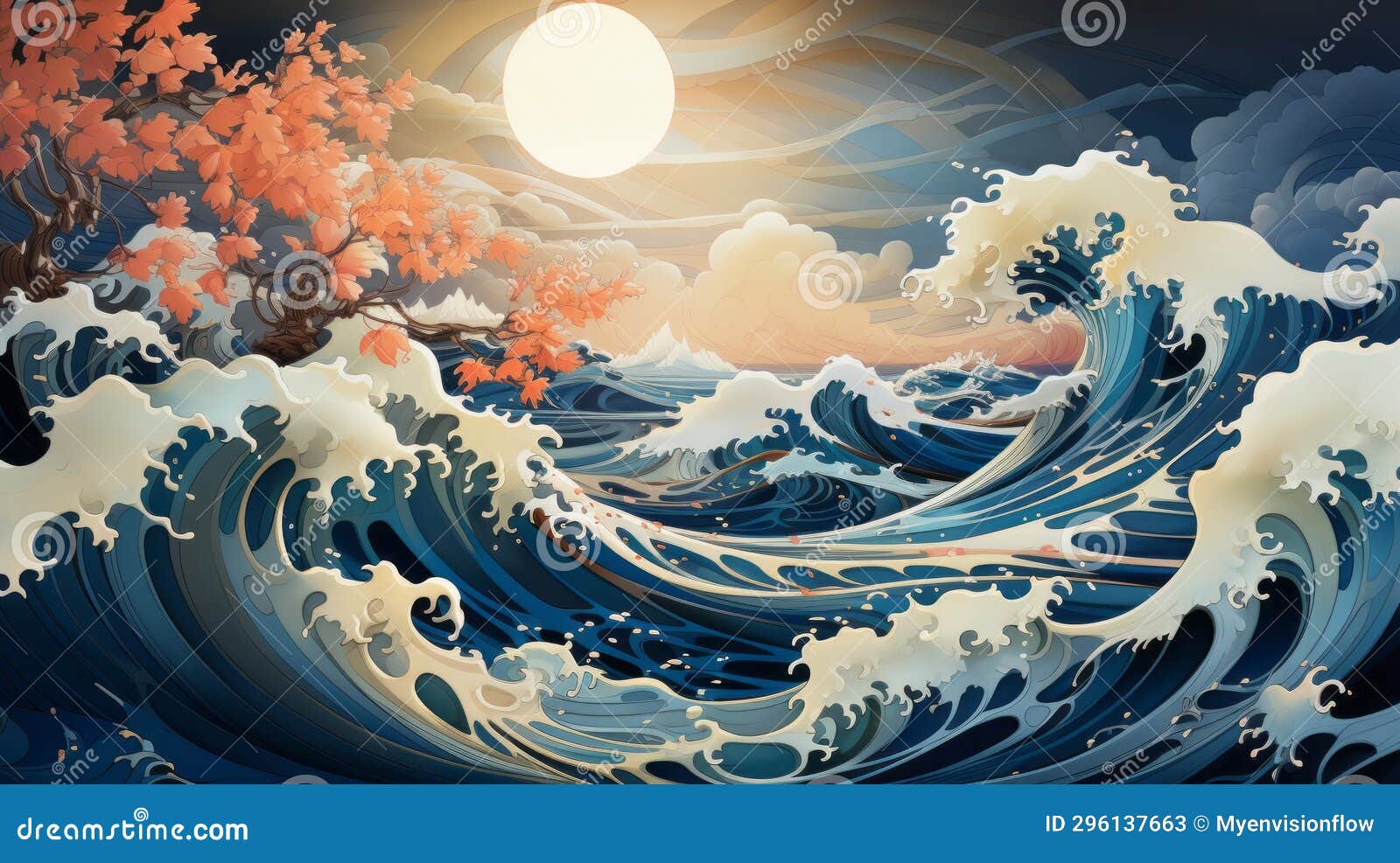 Ocean Waves On The Beach Inspired By Anime Style