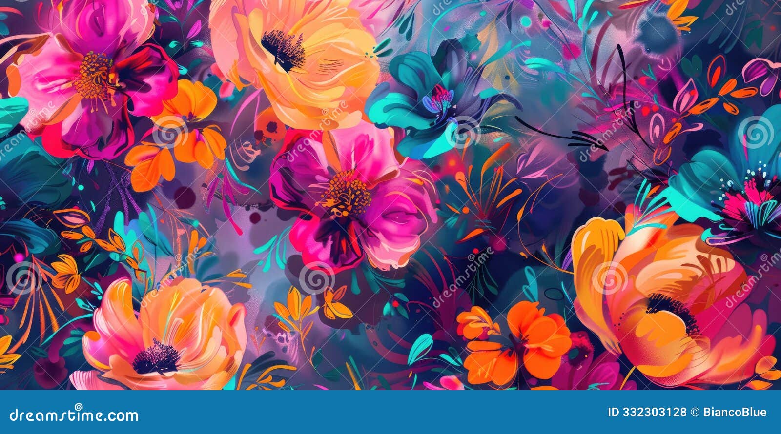 vibrant artwork with abstract floral s and colorful flowers, creating a modern aesthetic aig62