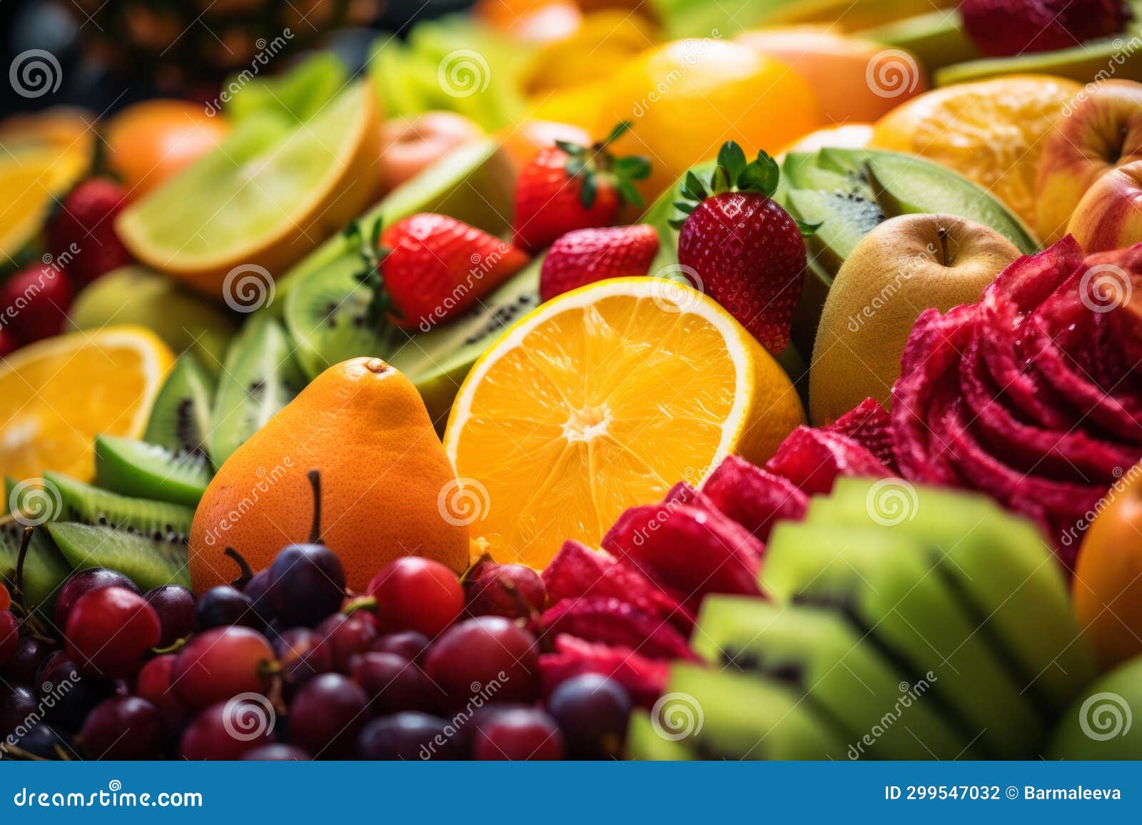 Vibrant Assortment of Freshly Sliced Fruits. Generative AI Stock Photo