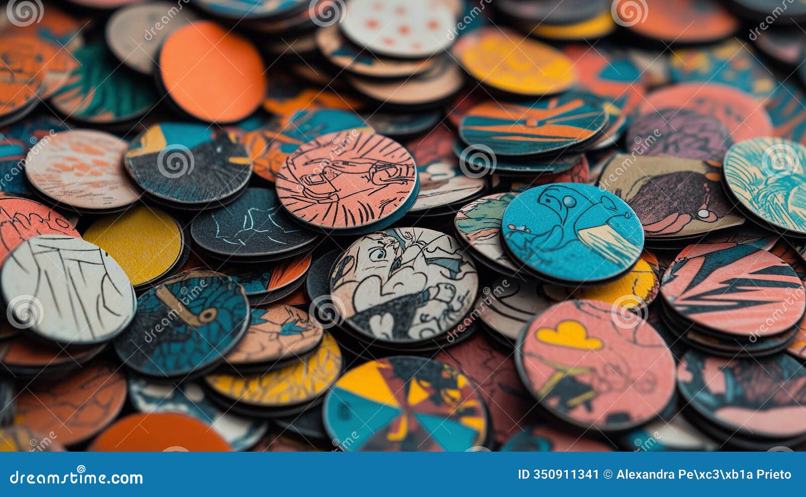 pile of colorful 90s tazos with creative s