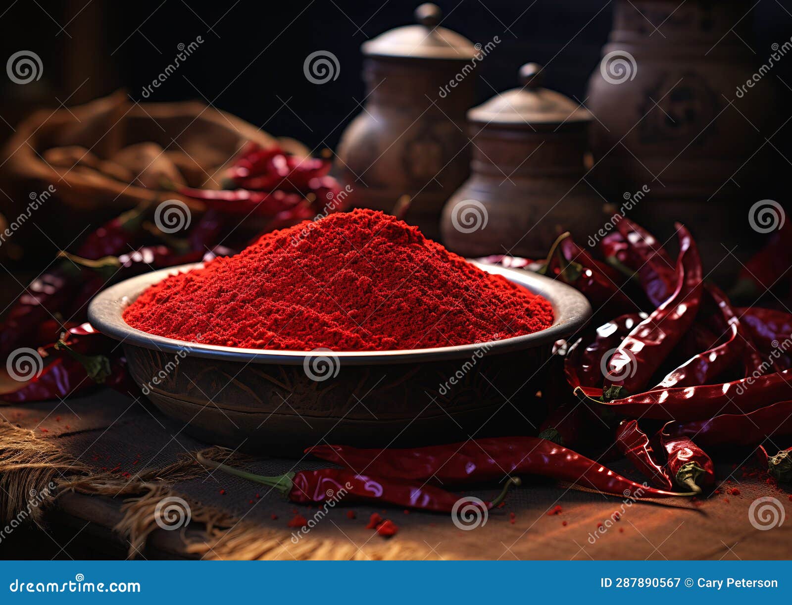 the vibrant bowl: a red chili powder table with a deep, dense co