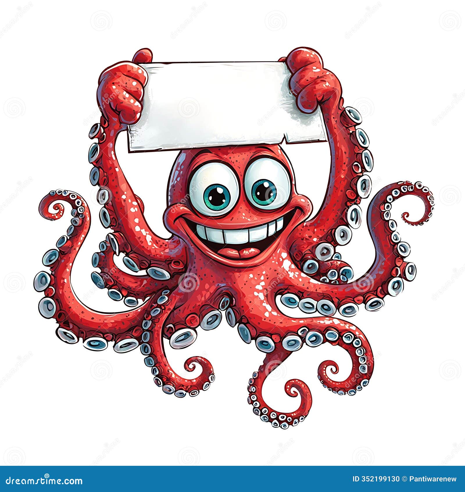 cartoon octopus holding blank sign 