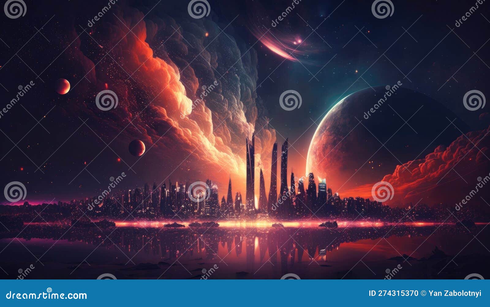 Vibrant City Nightscape With Crescent Moon Royalty Free Stock Image vibrant-city-nightscape-with-crescent-moon-royalty-free-stock-image