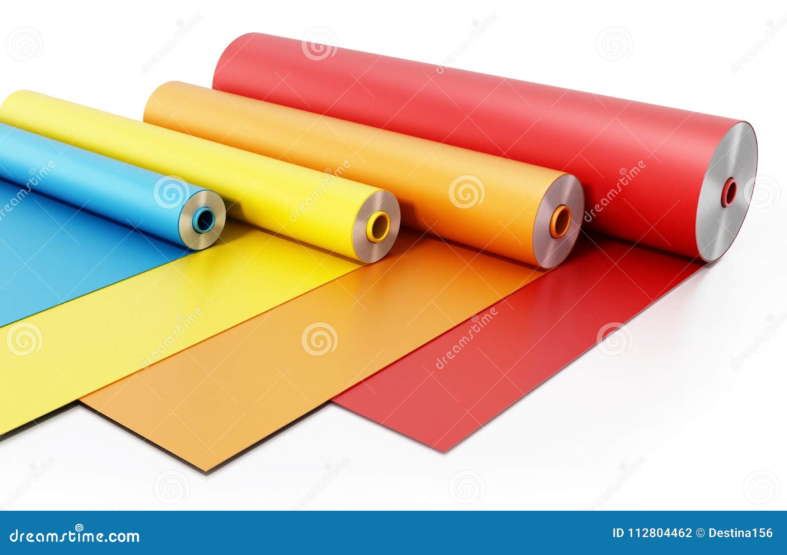 Vibrant Colored Adhesive Films Isolated on White Background. 3D