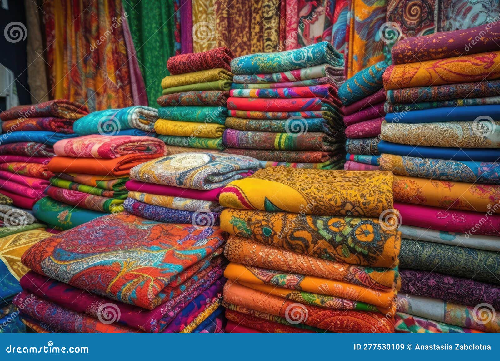 vibrant and colorful fabrics on display. generative ai
