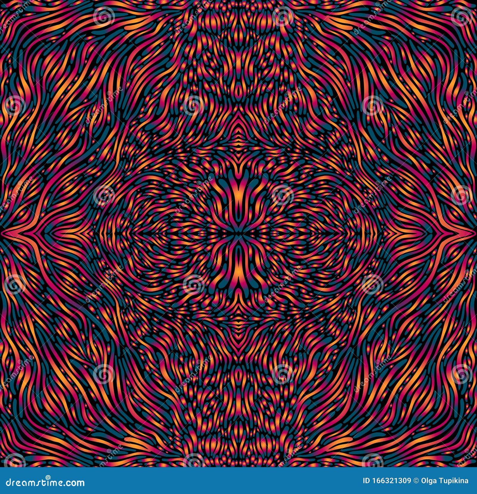 Vibrant Colorful Psychedelic Trippy Mandala, Bright Gradient Outline