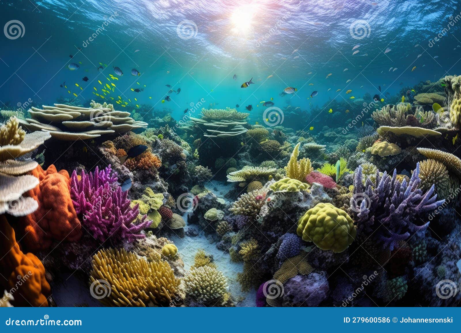 Vibrant Coral Reef Teeming with Colorful Fish and Plants in Dreamy ...