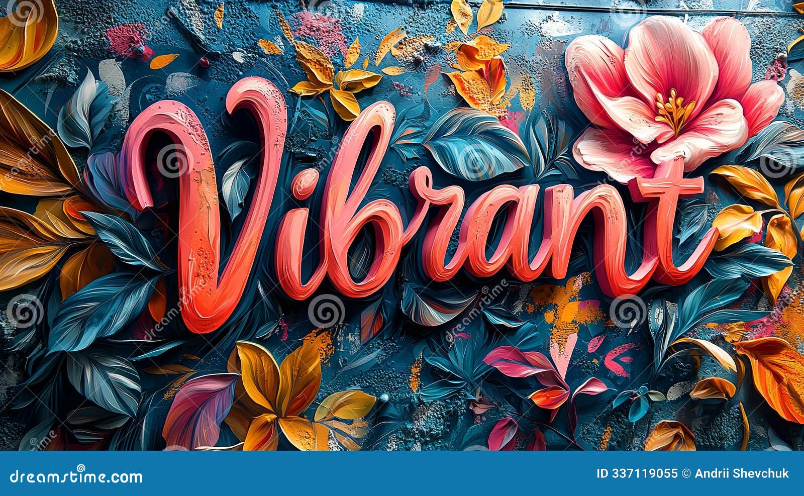 vibrant 3d lettering with floral s and colorful leaves