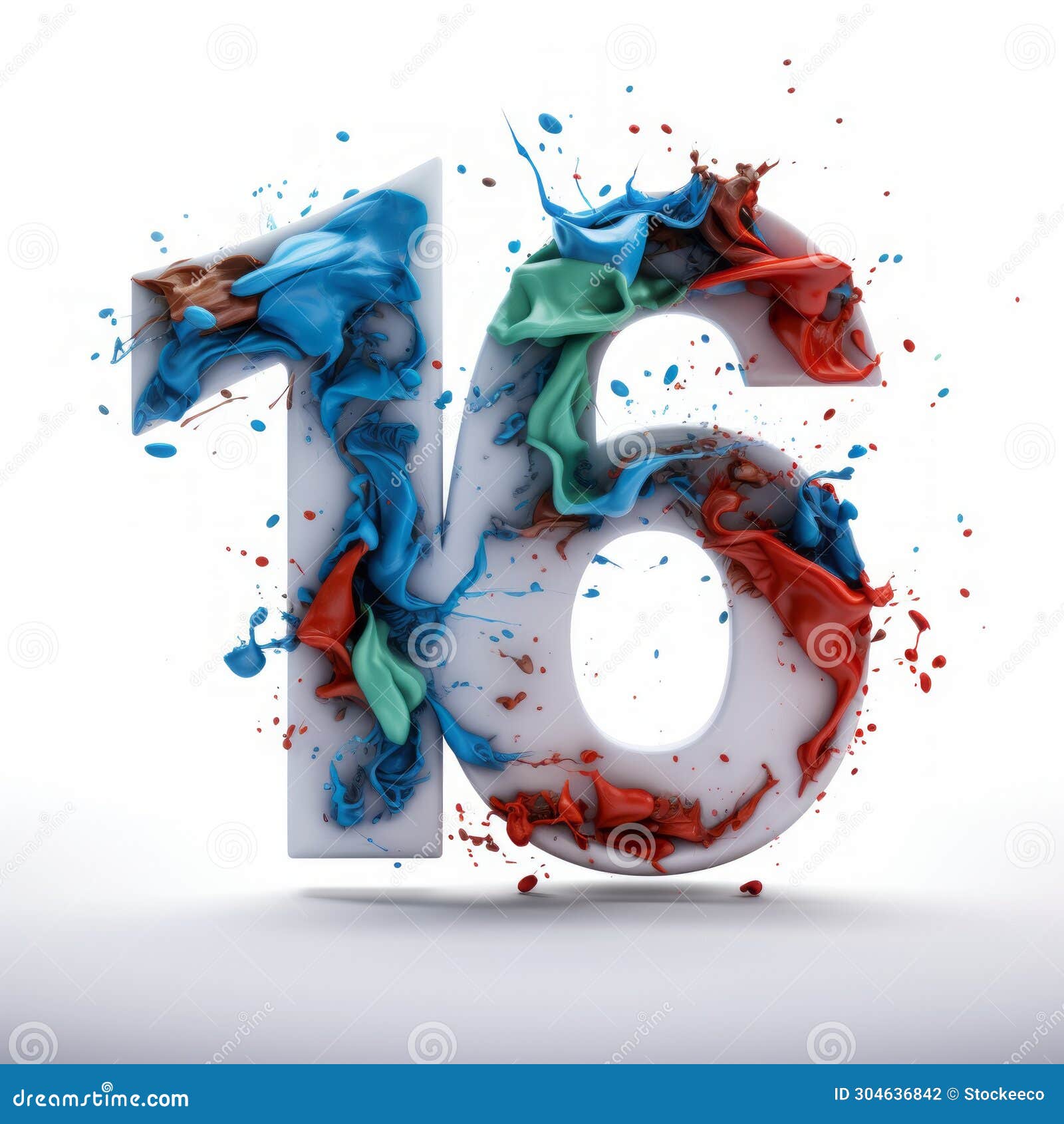 hyper-realistic water artwork of number sixty on white background
