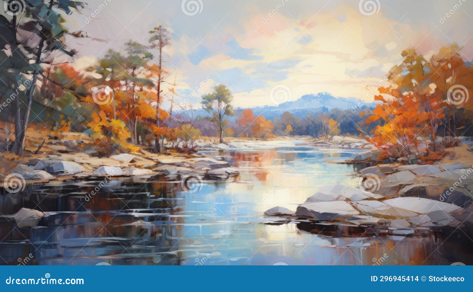 autumn river oil painting in the style of michael page