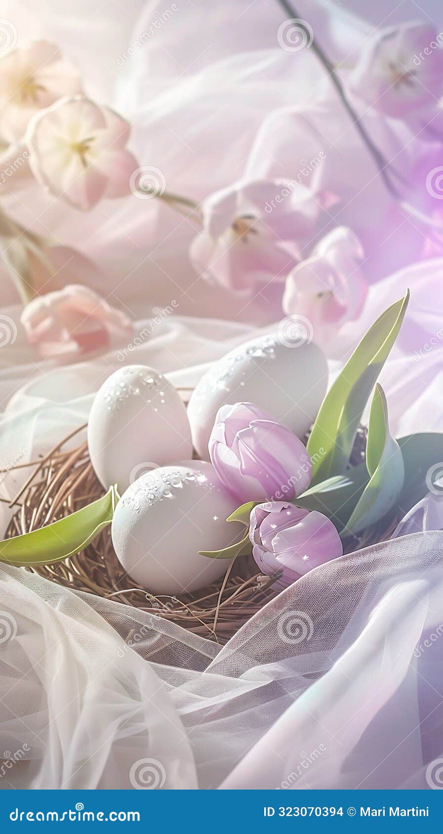 the vibrant easter background with colorful eggs and springtime floral s.