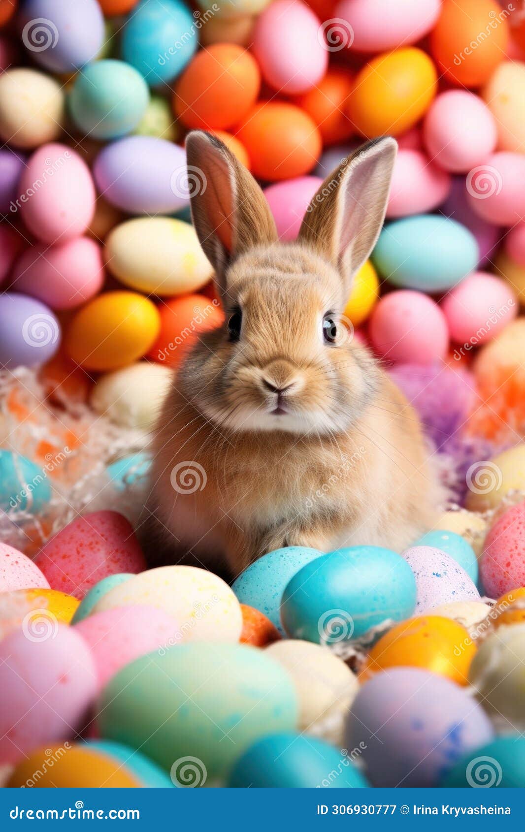 vibrant easter background, eggs, and an adorable bunny, creating joyful and festive vibes