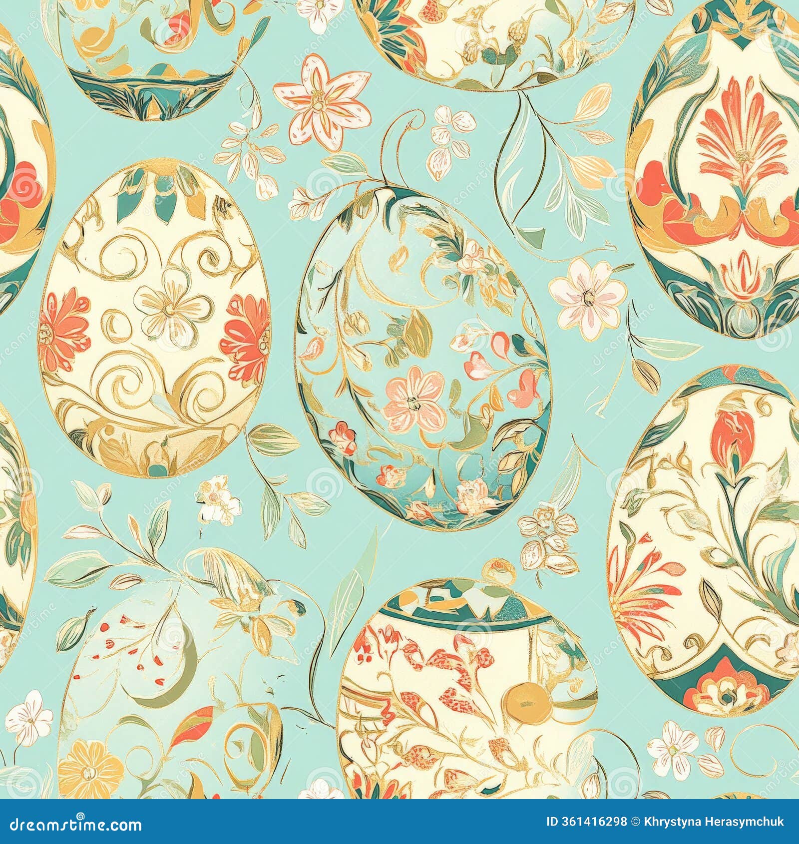 a vibrant easter egg pattern featuring intricate floral s, pastel hues, and golden details