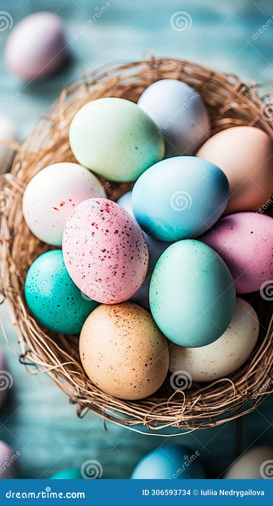 vibrant easter eggs in basket - colorful and lively spring decor with space for text