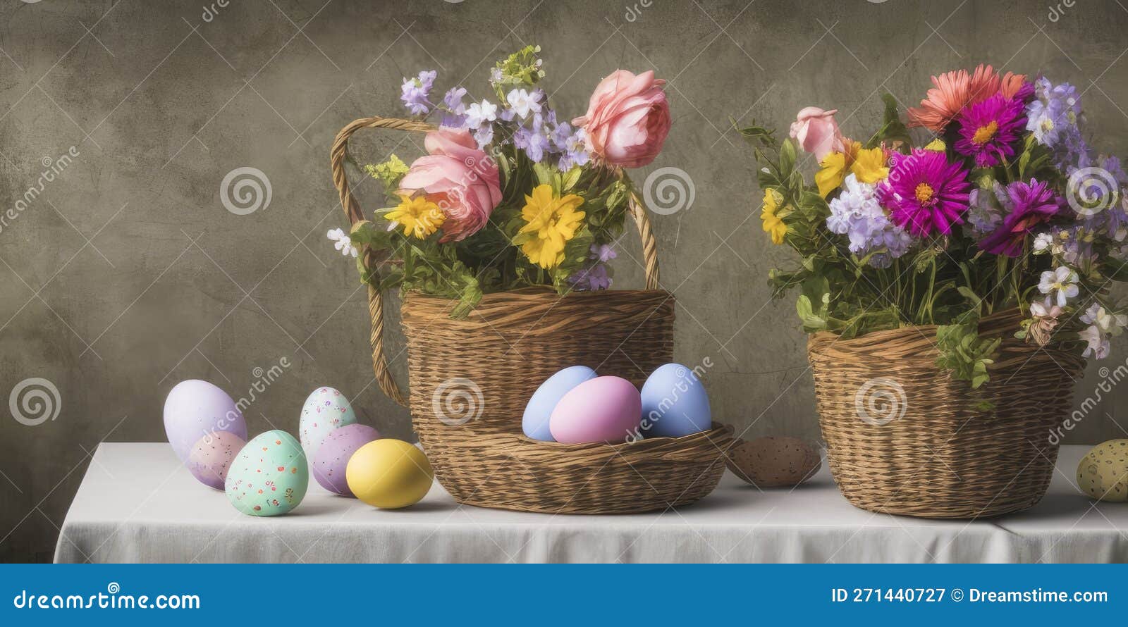 Vibrant Easter Scene with a Delightful Display of Pastel-colored Easter ...