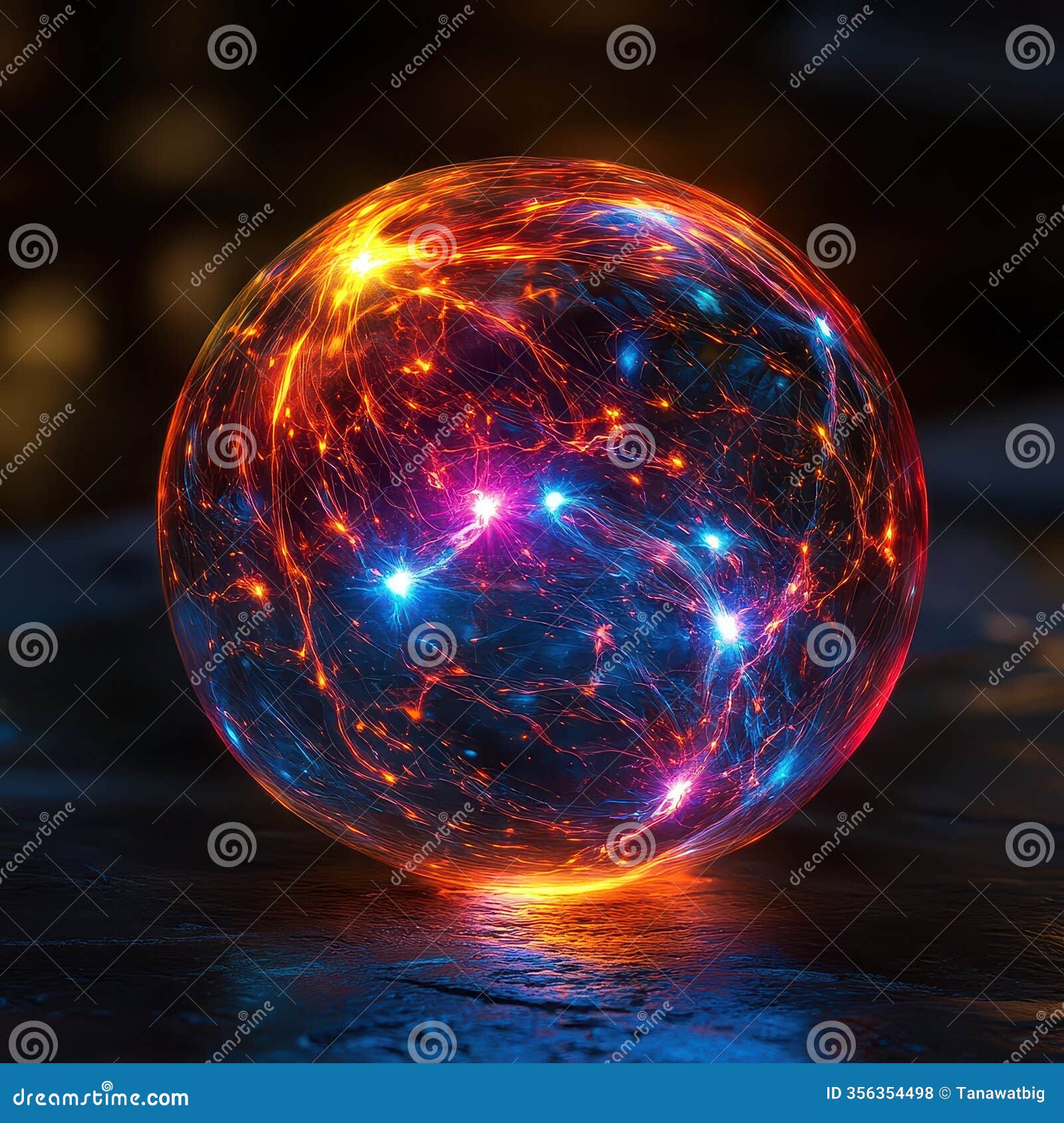 colorful energy sphere with glowing light patterns and reflections