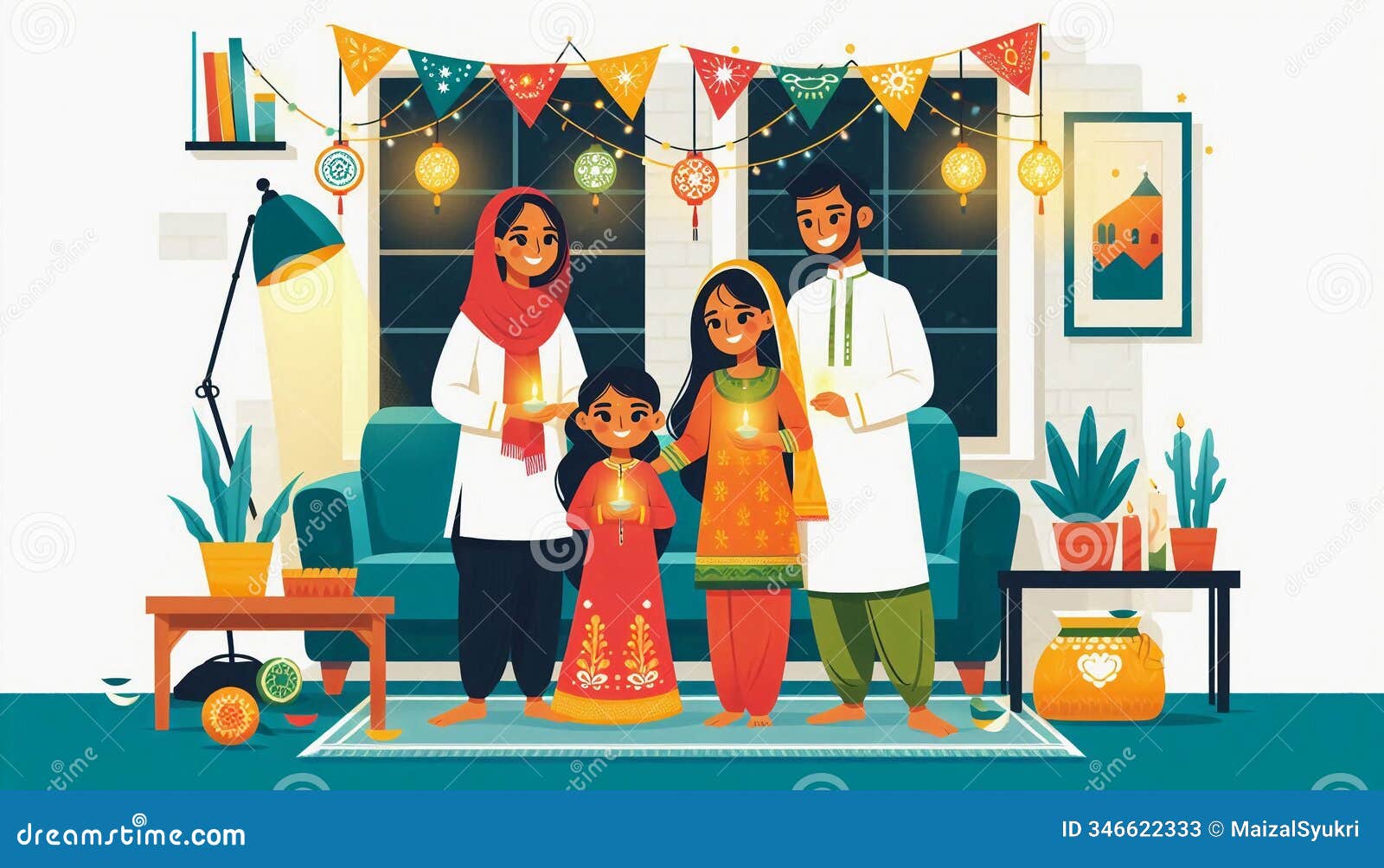 a vibrant family moment celebrating a traditional festival with joy.