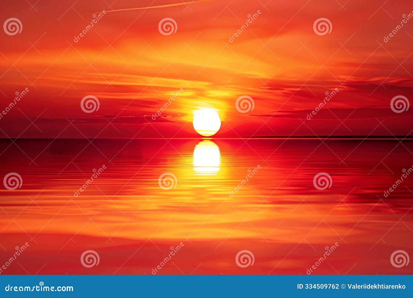 vibrant fiery sunset with glowing orange sun over tranquil ocean waters