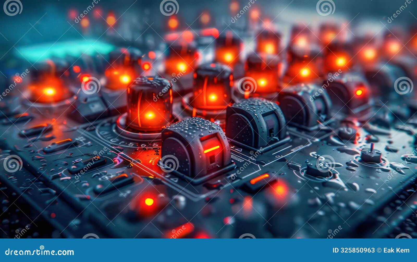 vintage tech with bold glow a nostalgic look at retro equipment, vibrant lights and buttons illuminated in the dark,