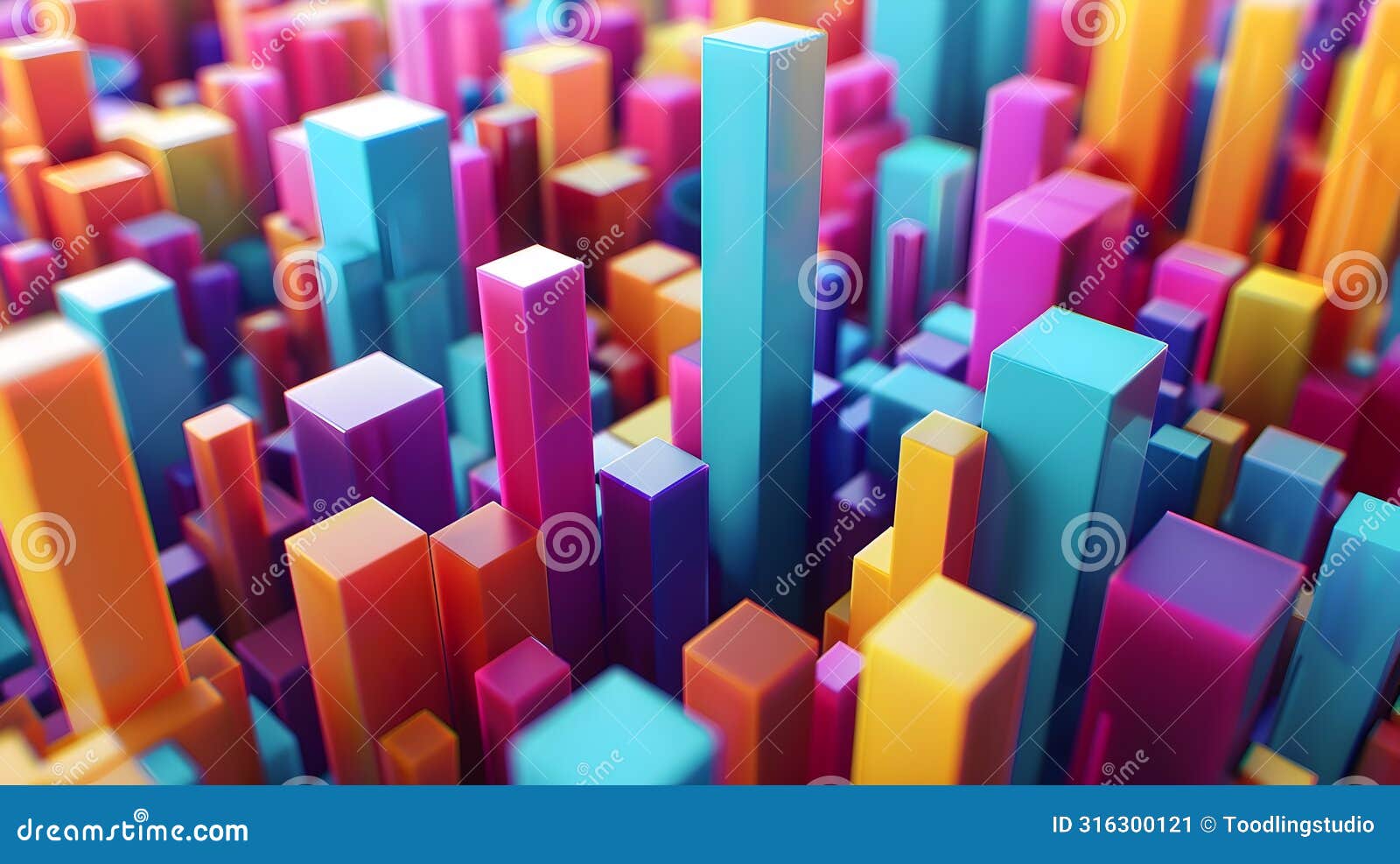 vibrant geometric city blocks composition in unconventional abstract cityscape 