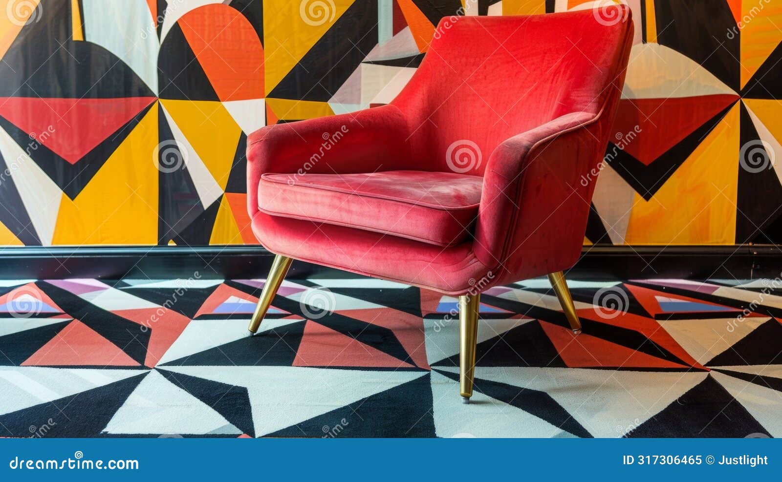 vibrant geometric patterns adorn the walls and floor adding a touch of modern flair to the space