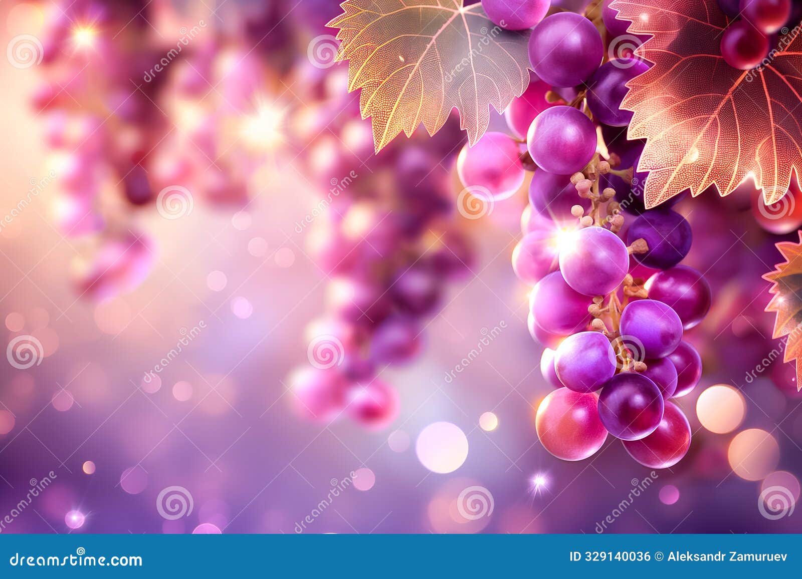 vibrant grapes hanging on the vine surrounded by a magical bokeh background creating an enchanting atmosphere and scene