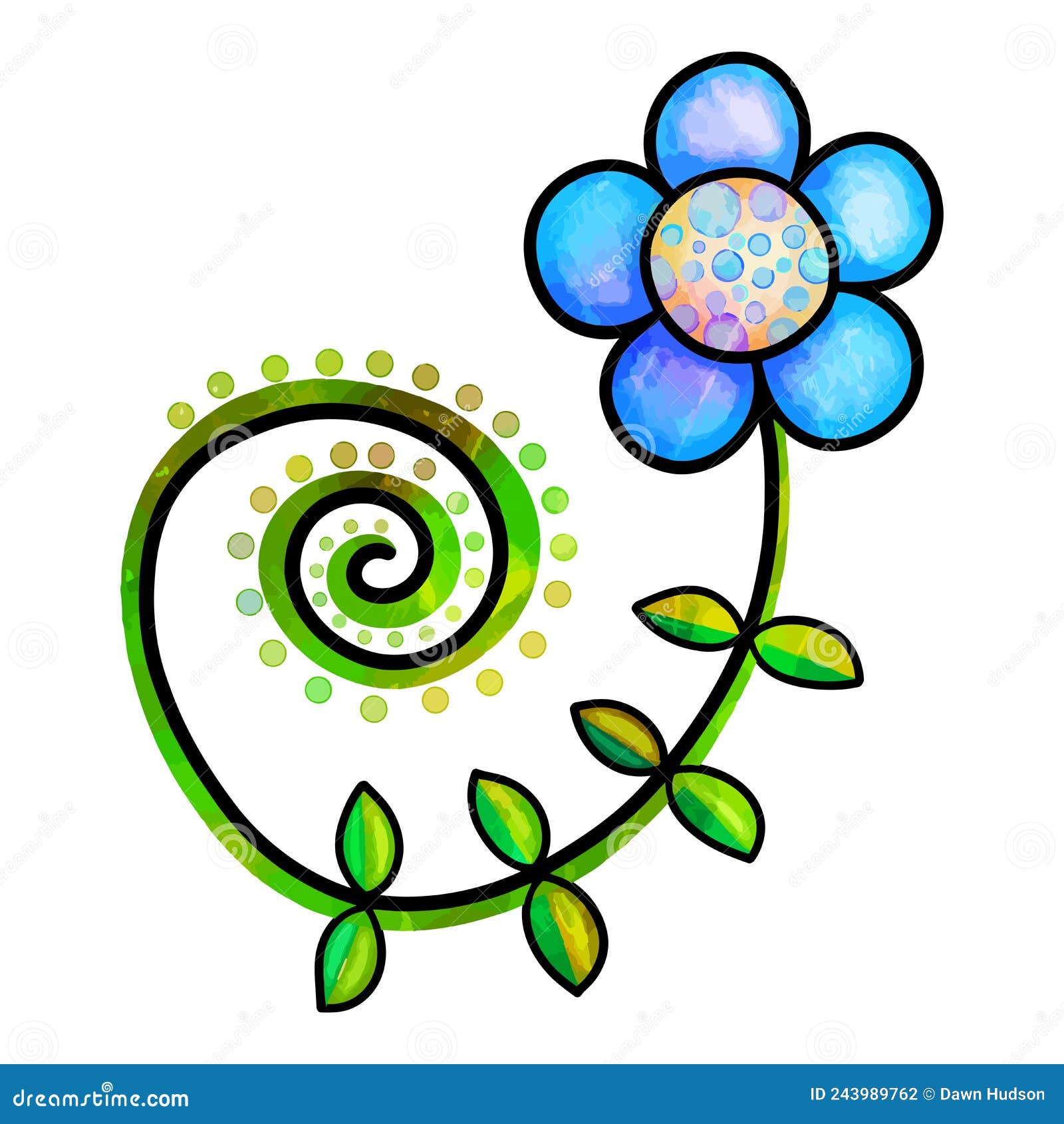 pretty hand drawn blue swirly doodle flower