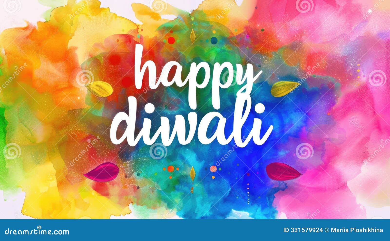 vibrant happy diwali greeting on colorful watercolor background