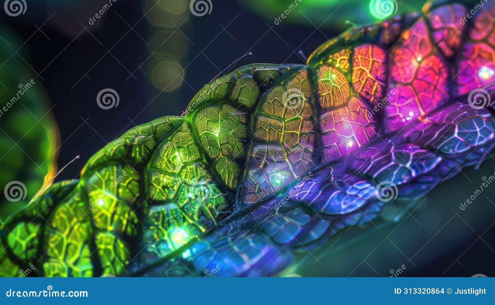 a vibrant image of chloroplasts in a plant leaf with colorful light filtering through and highlighting their existence