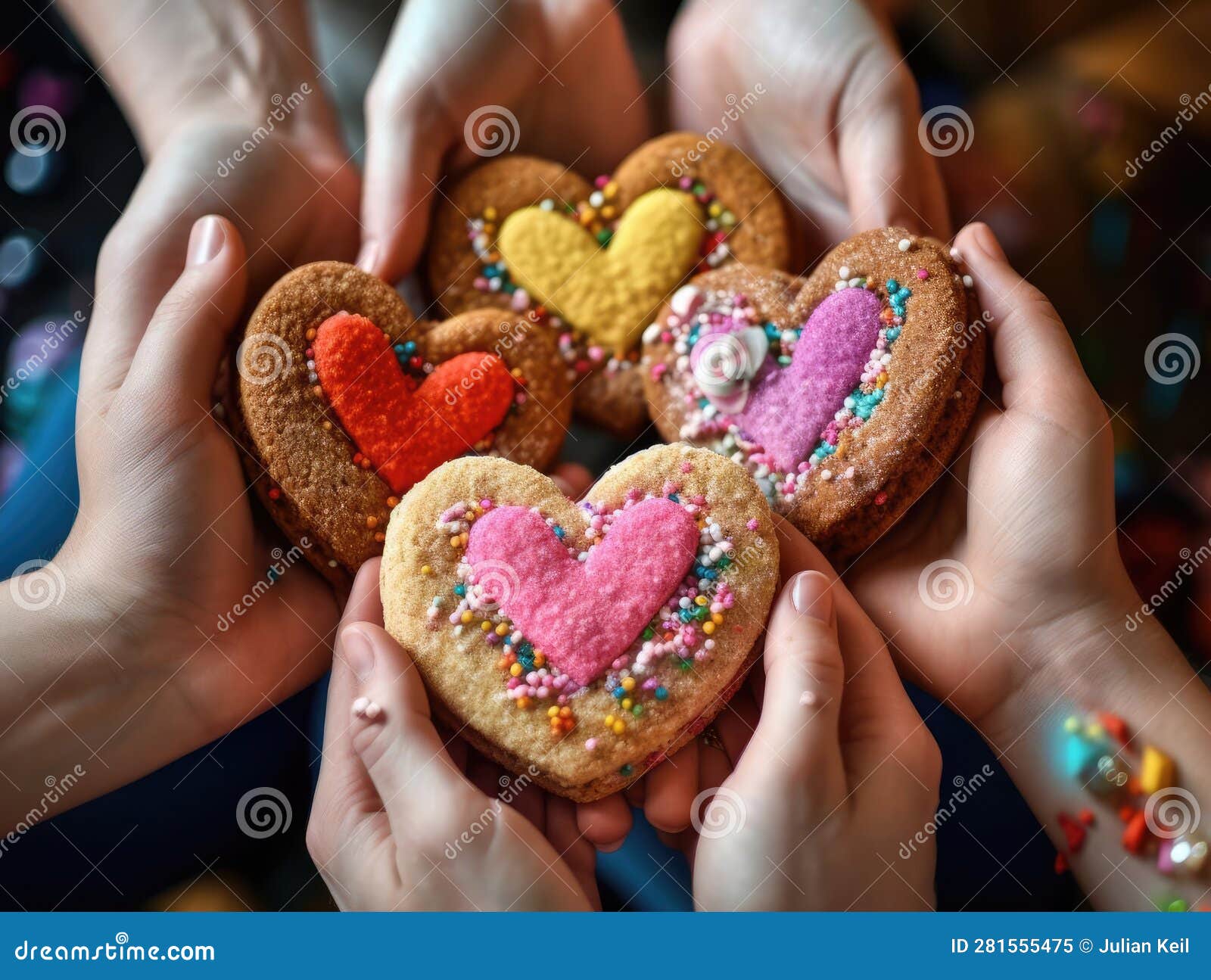 Diverse Hands Hold Up Heartshaped Rainbow Cookie Stock Illustration -  Illustration of teamwork, heartshaped: 281555475