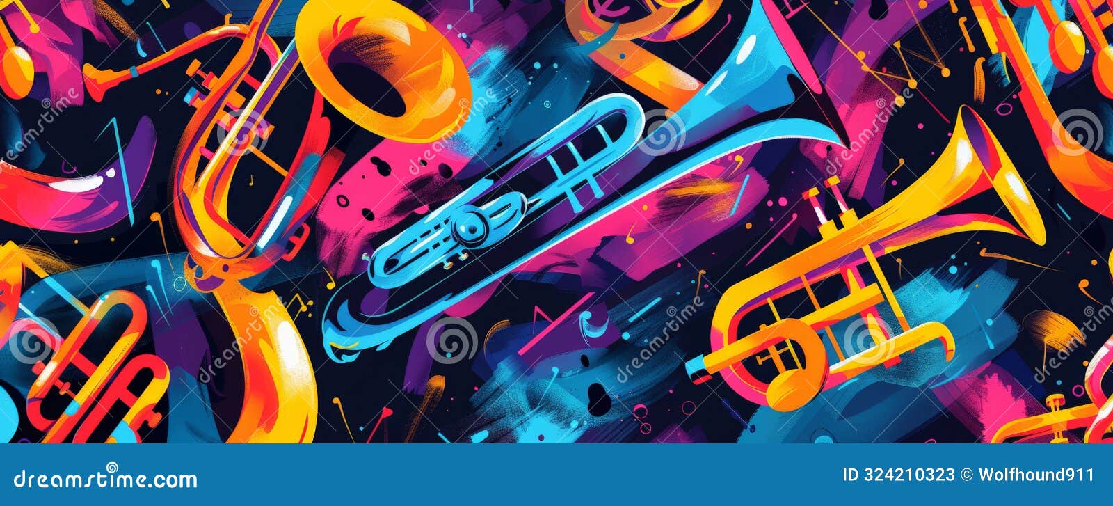 vibrant jazz festival background with bright, bold colors and abstract s. the dynamic 