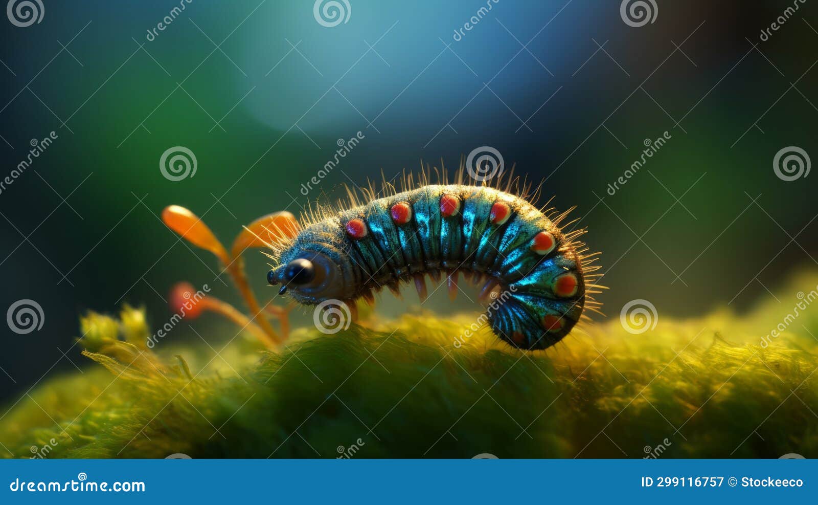 vibrant larvae on moss: a berrypunk concept art in adrian donoghue's style