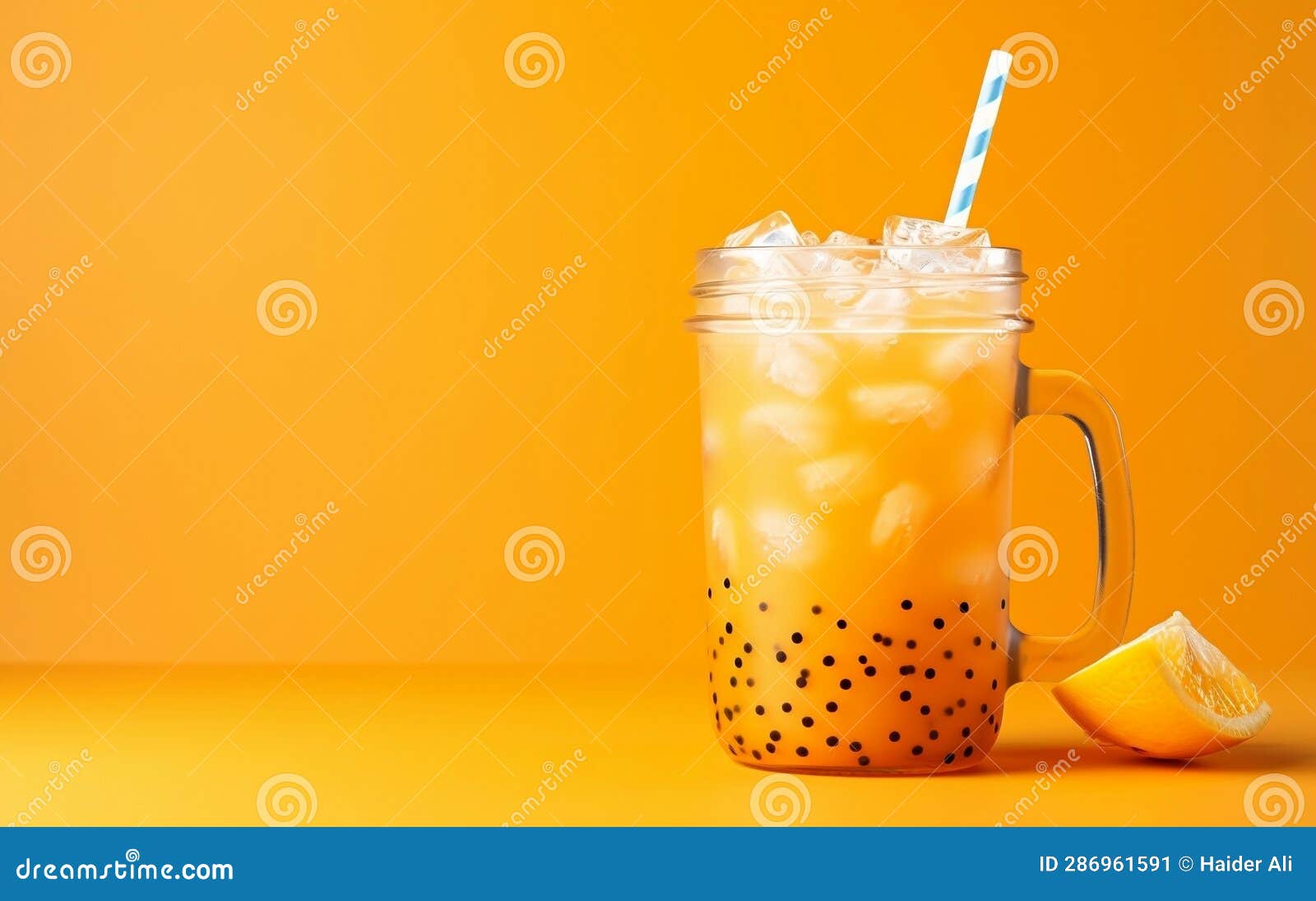 Vibrant Lemon Ice Bubble Tea Refreshment. Generative AI Stock