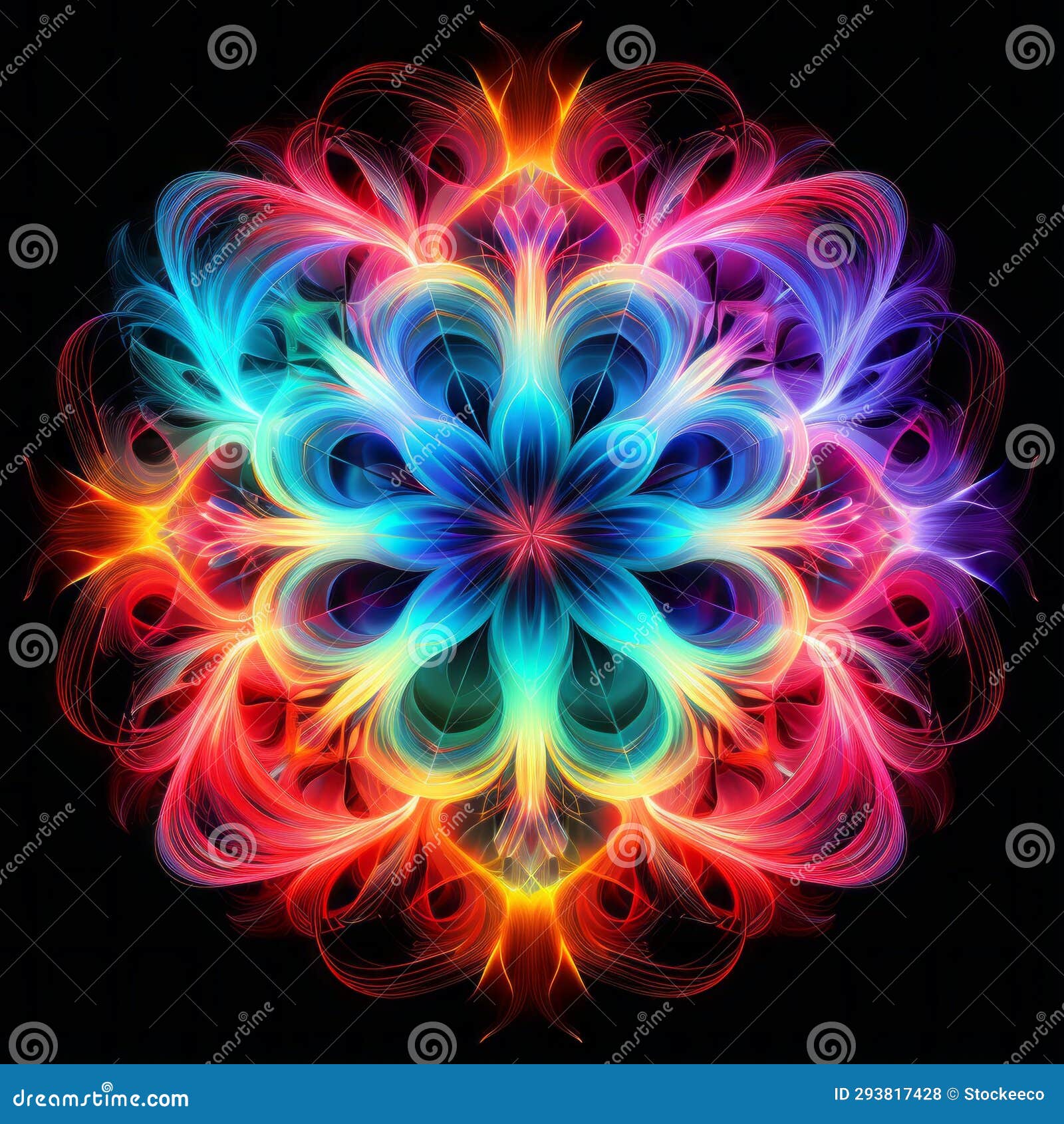 vibrant neon mandala: a symmetrical burst of colorful light