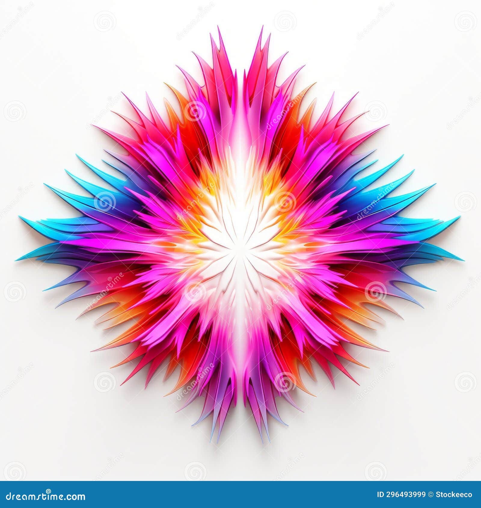 vibrant neon starburst: colorful 3d paper sculpture on white background
