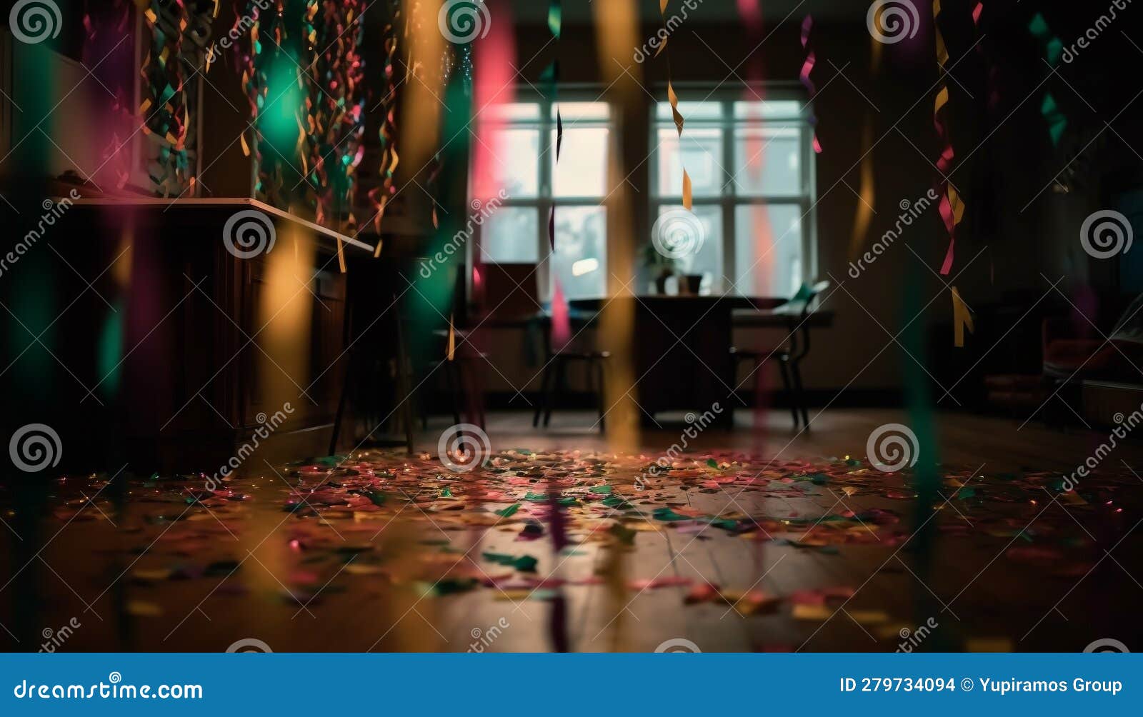 Vibrant Celebration with Confetti, Lighting Equipment, and