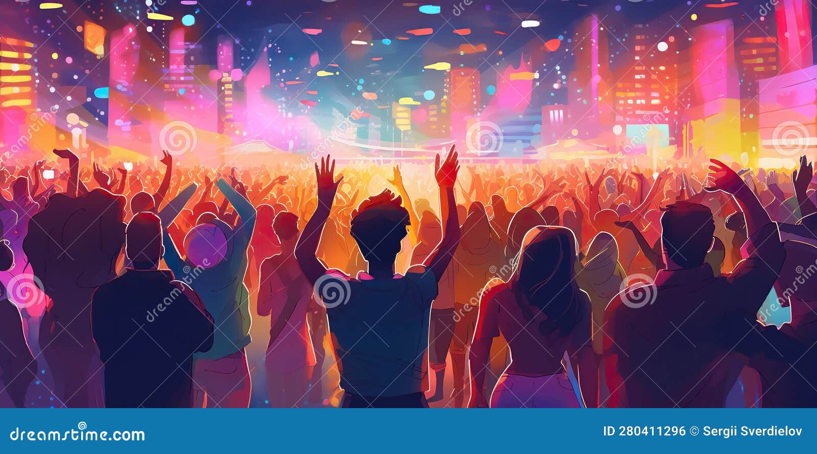 In a Vibrant Nightclub, People Dance Joyfully at a Music Festival ...