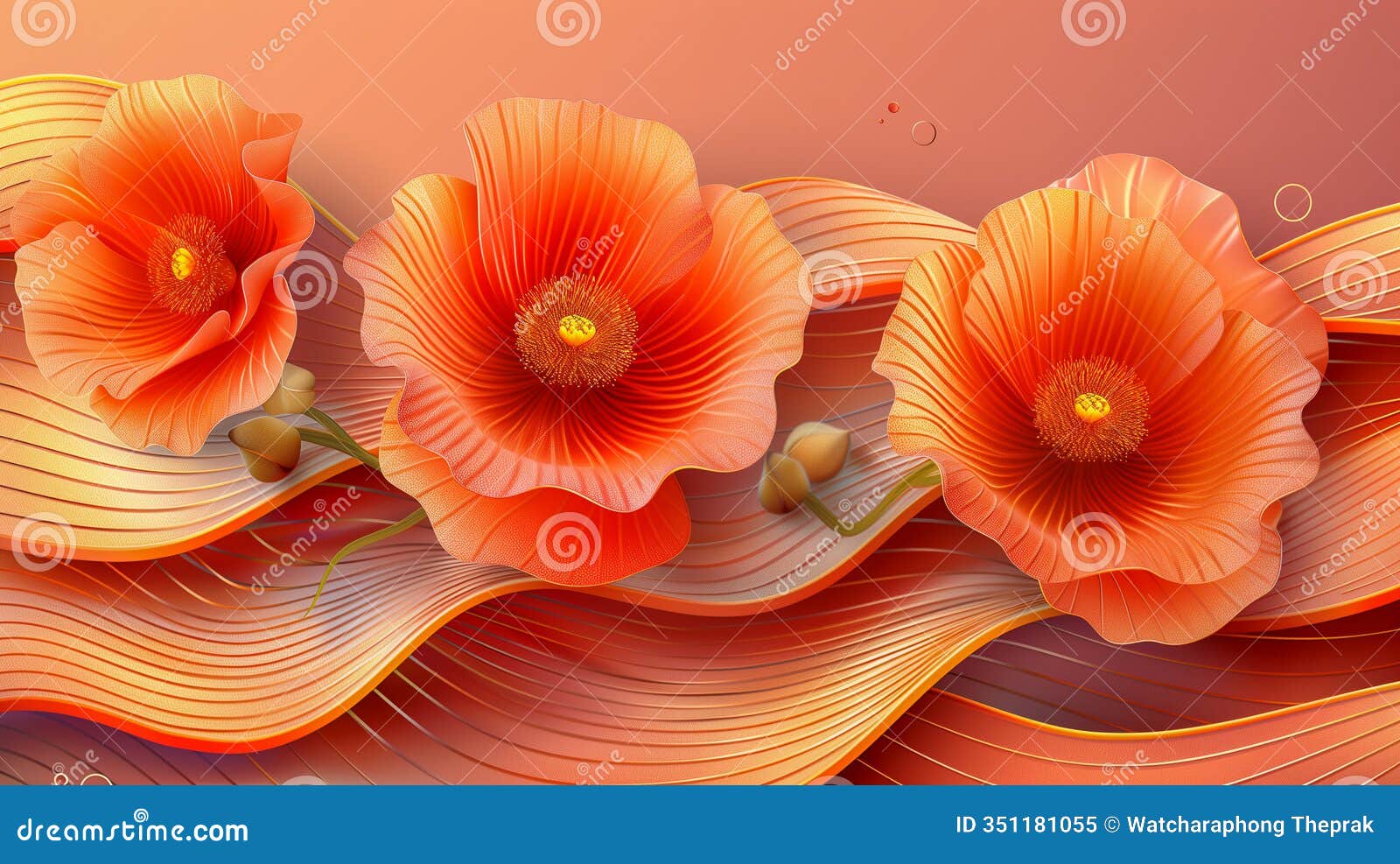 vibrant orange flowers with flowing abstract background