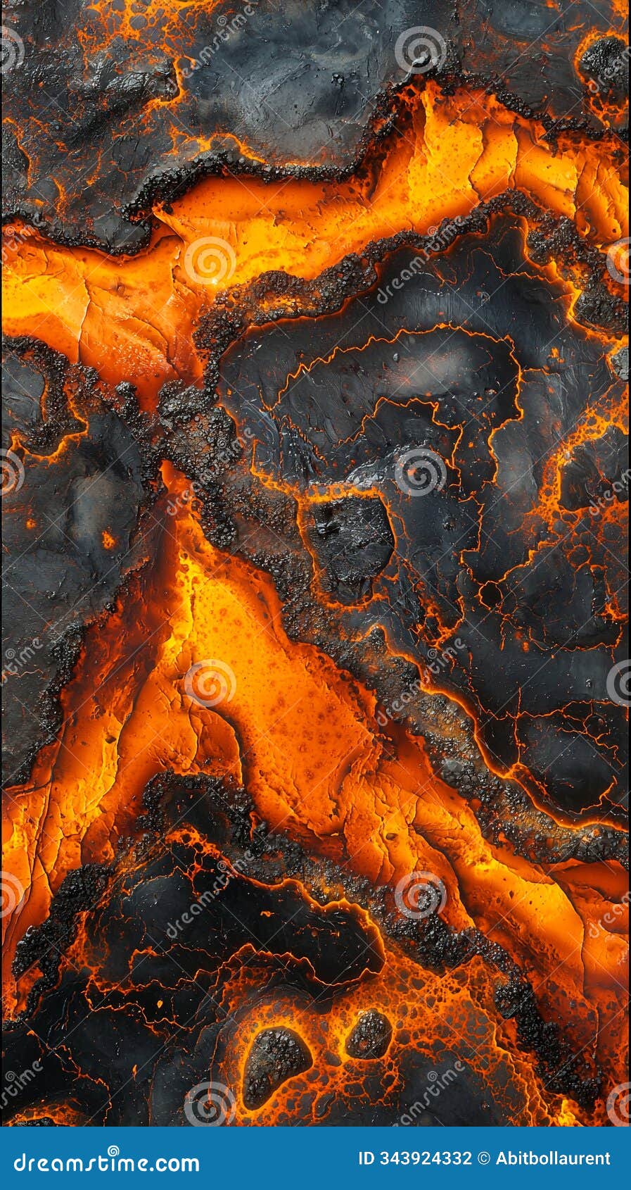 vibrant orange and red lava-like abstract with dark veins and fluid, molten textures