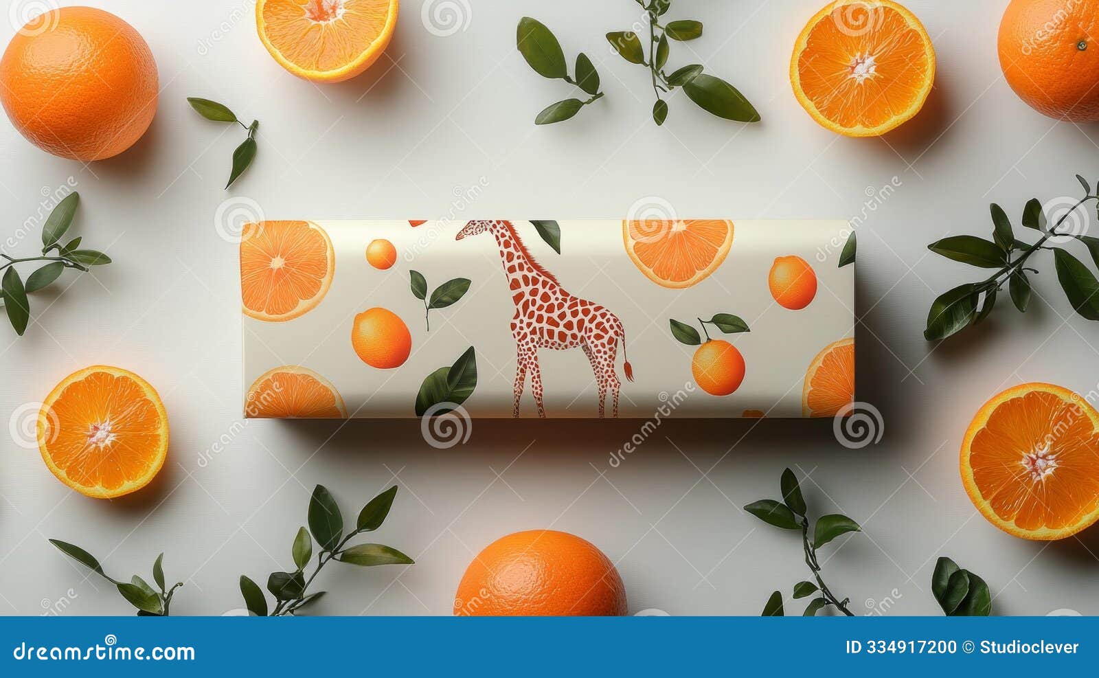 vibrant oranges with giraffe-themed packaging generative ai