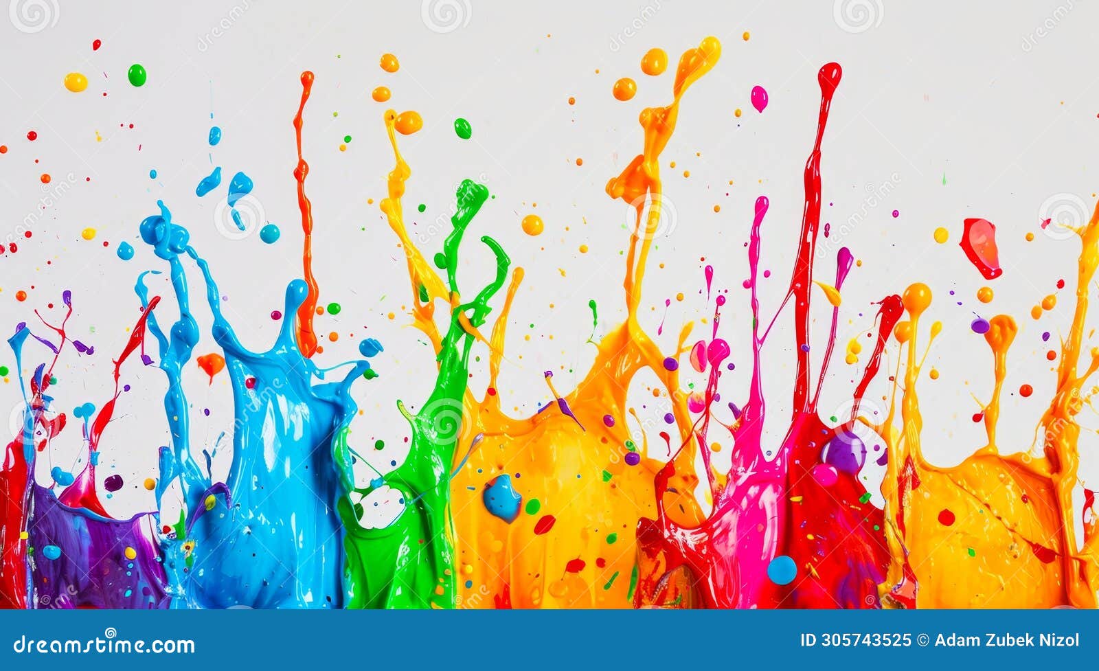 vibrant paint splashes on white background