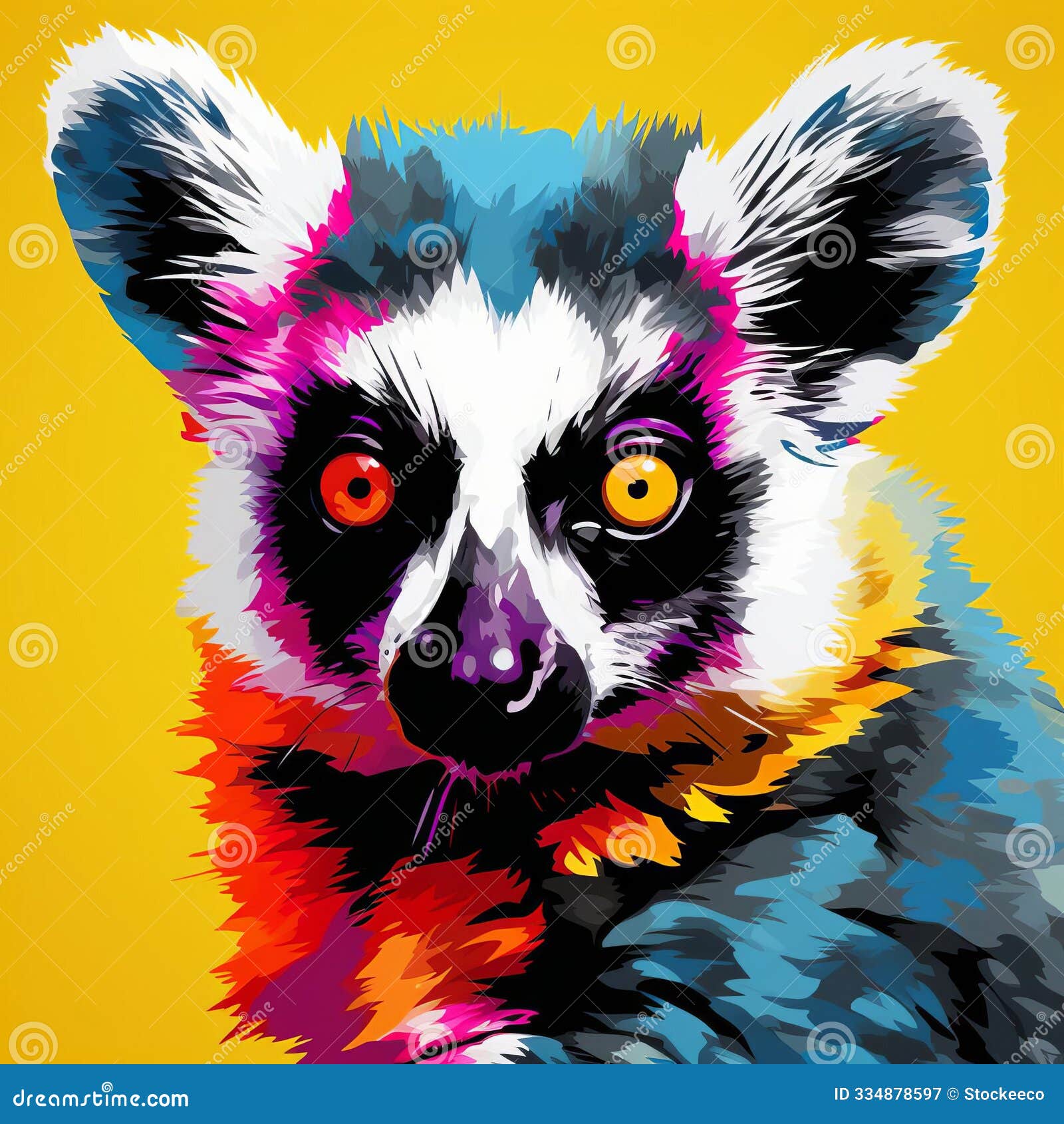 colorful lemur in pop art style: vibrant wildlife 