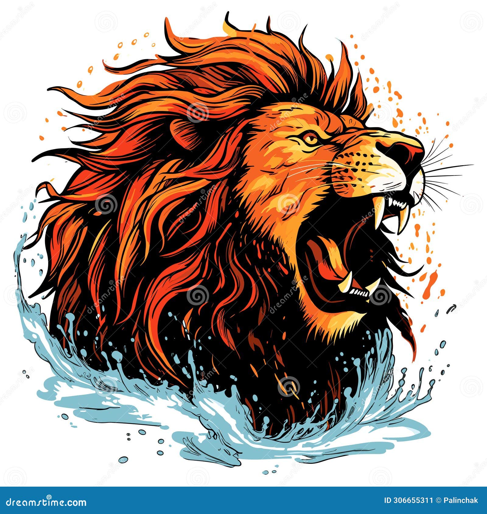 portrait of a lion with a gorgeous mane in  pop art style