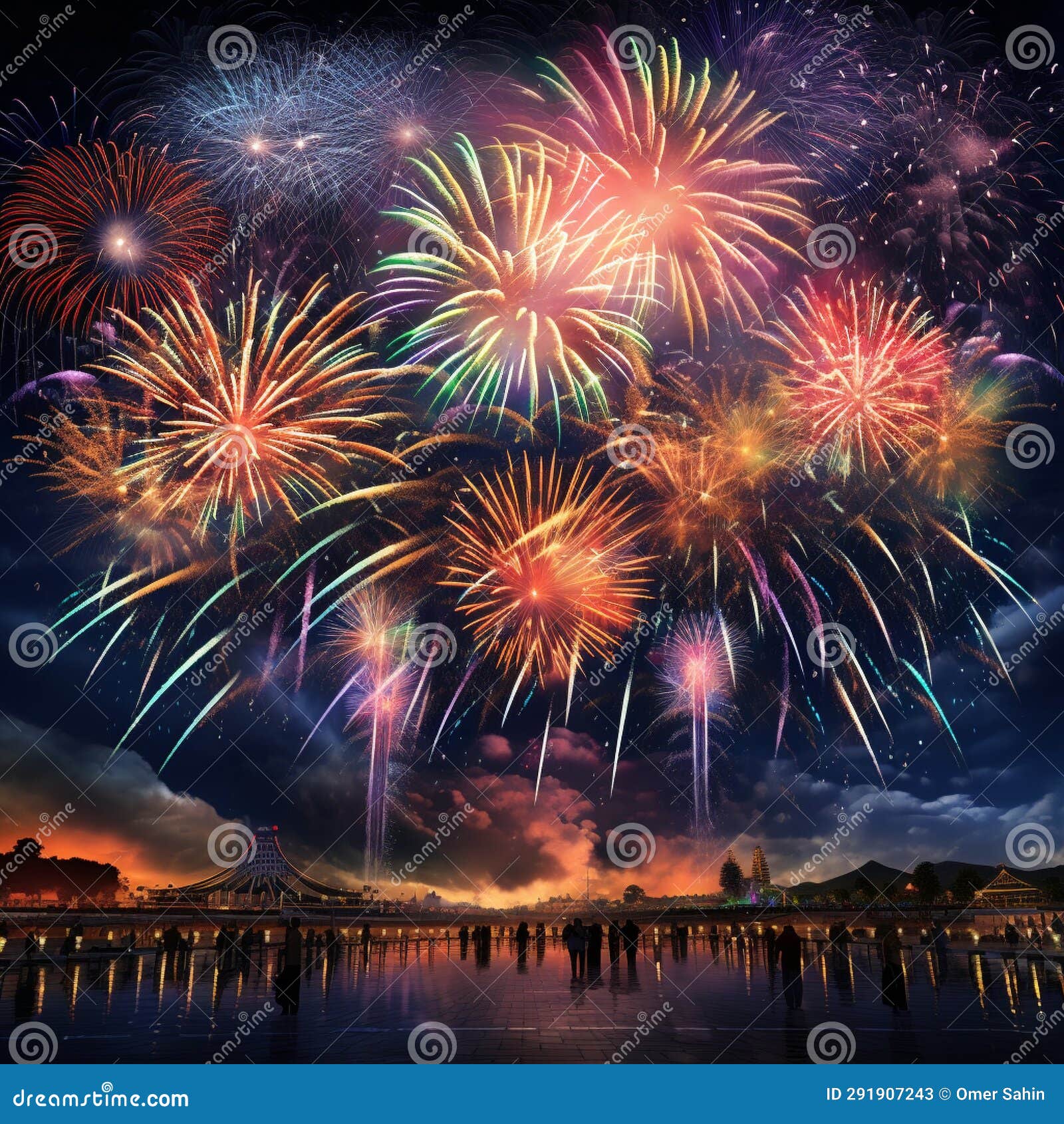 Vibrant Pyrotechnic Display: Awe-inspiring Fireworks Lighting Up the 